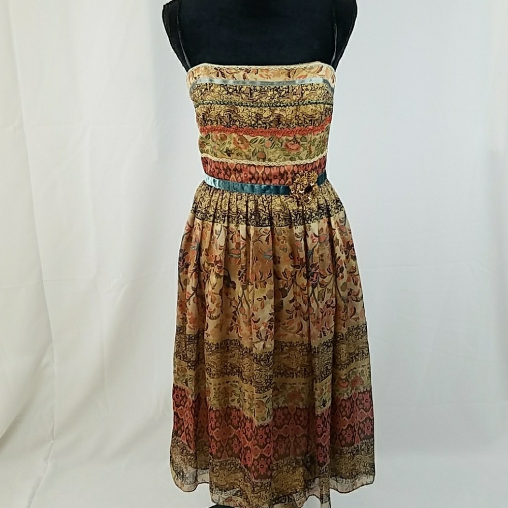 David Meister women 6 silk dress boho spaghetti